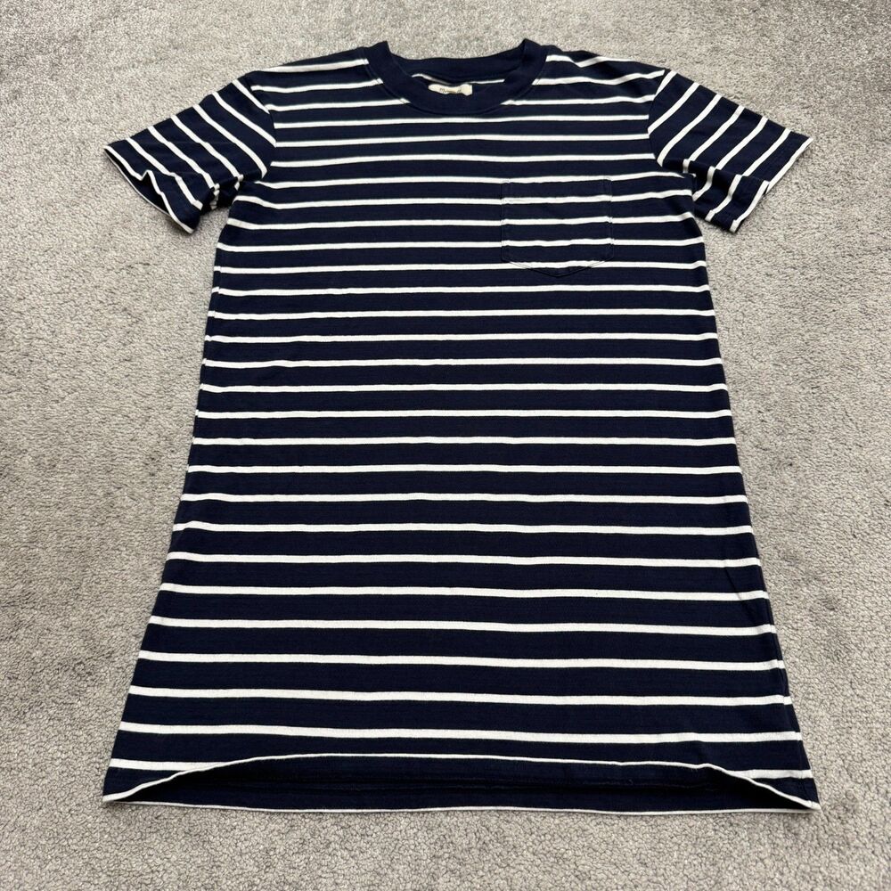 Madewell Tunic T Shirt Dress Womens Small Navy Blue Striped Pocket Short Sleeve
